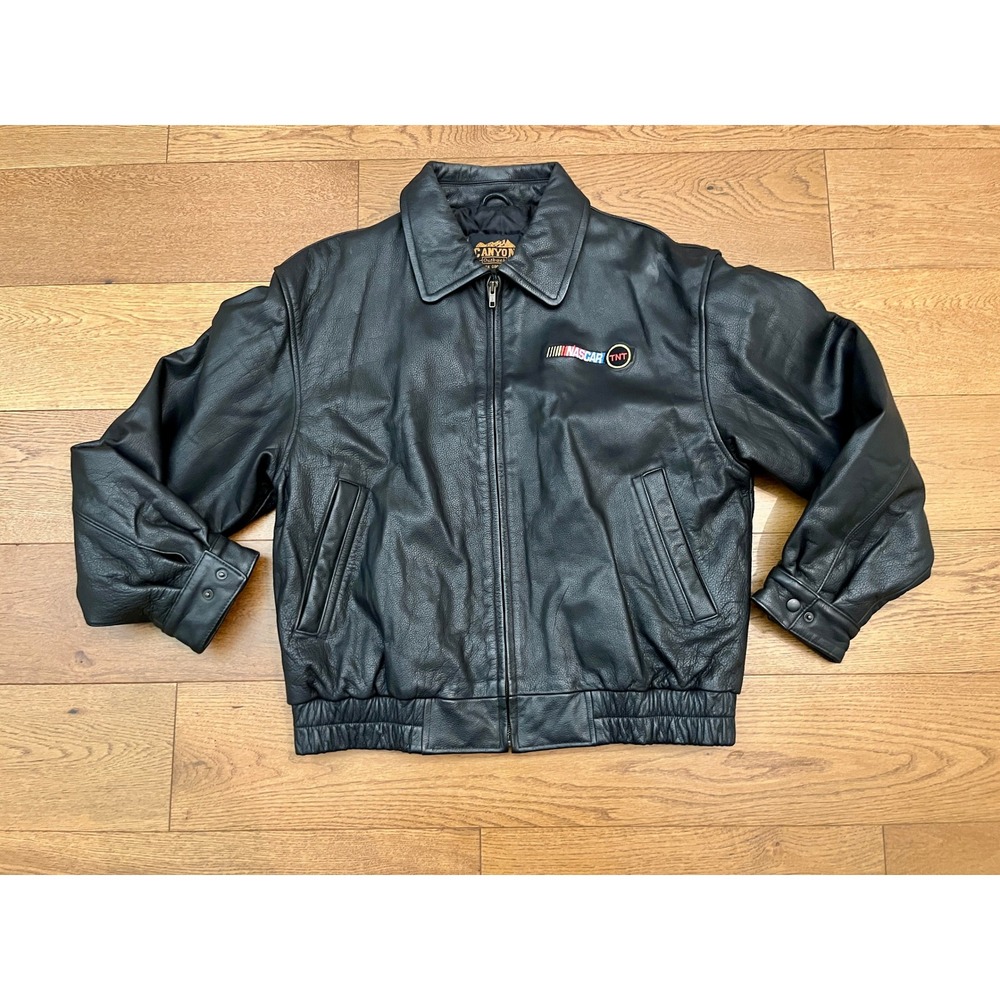 Canyon Outback NASCAR TNT Leather Jacket Large Black Cowhide Bomber Racing Promo